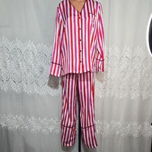 SUMMERSALT Striped Long Sleeve Pajama Pant Set Sz Small Pink/Red